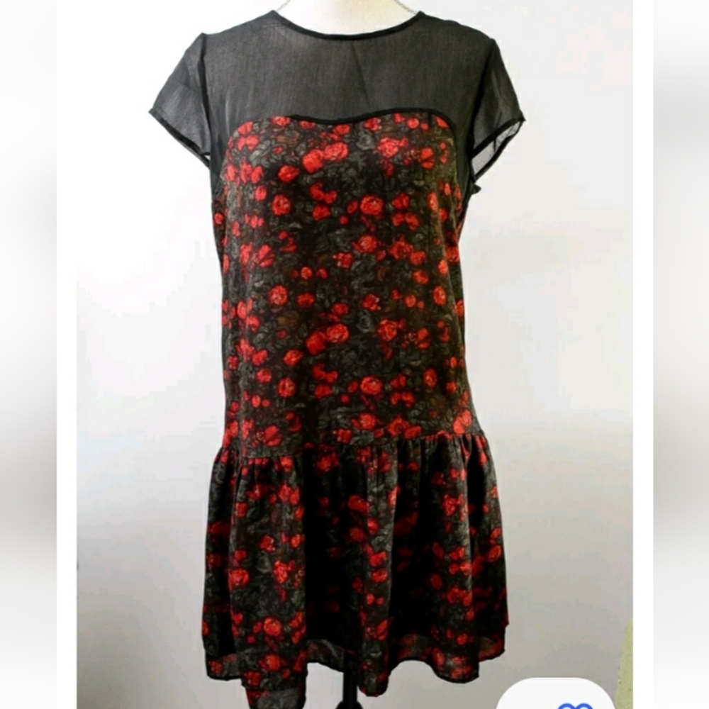 Ralph Lauren Denim and Supply Whimsigoth Black Rose Dress tiered Ruffle M